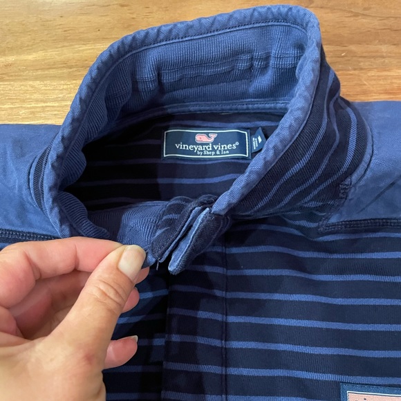 Mens Vineyard Vines By Shep & Ian 1/4 Snap Button Pullover Navy Blue Stripe M - Picture 3 of 6